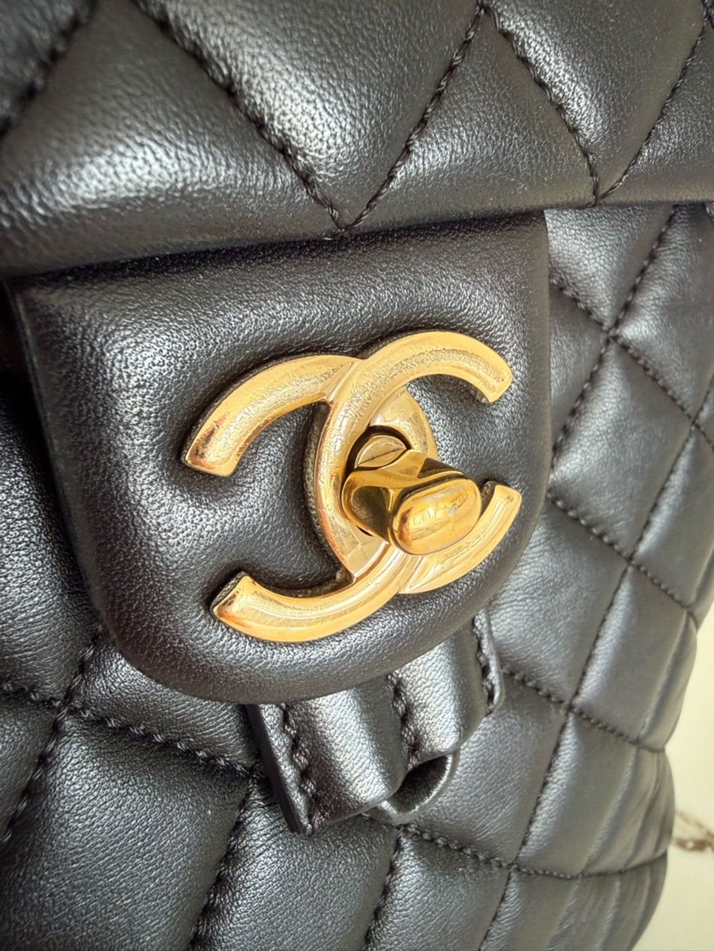 CHANEL Black Quilted Lambskin Backpack with Gold Chain - Picture 6 of 11
